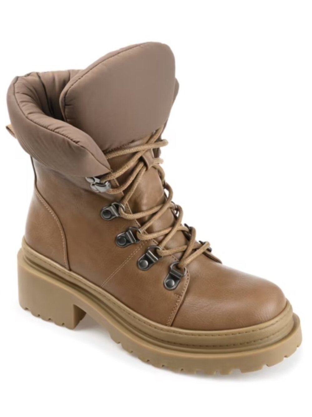 Journee Collection Irrah Beige Vegan Leather Combat Lug Boots Size 9 NWT